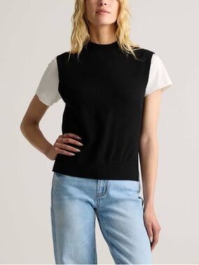 Quince Black Cashmere Mock Turtleneck Vest